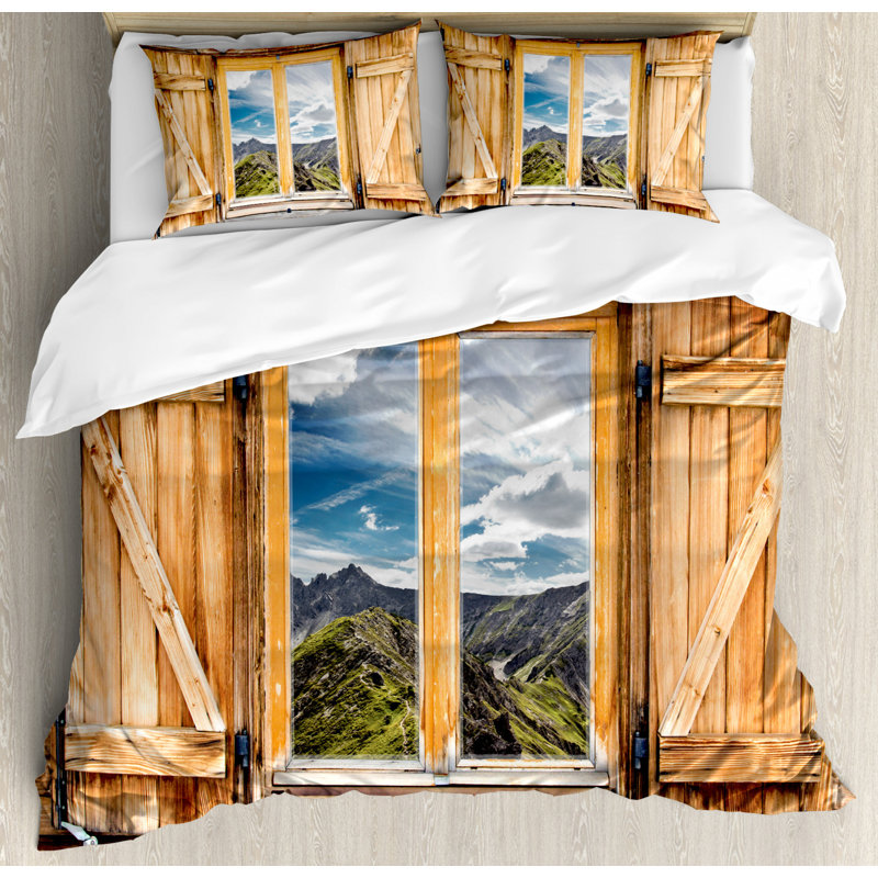 Mountain and Sky View Queen Duvet Cover Set
