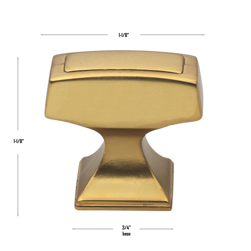 1 1/8" Length Rectangular Knob, Brass Gold