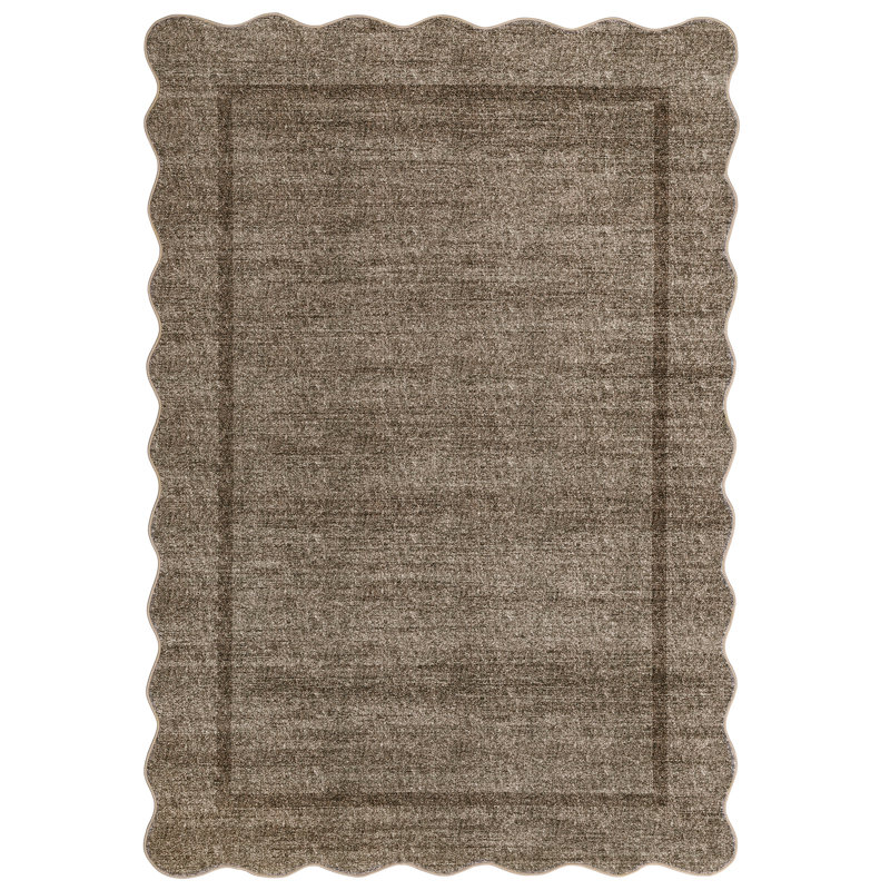 Scalloped Area Rugs Non-Slip Bordered Floor Mats, Non-Shedding Soft Low Pile Modern Accent Rugs, Washable Farmhouse Indoor Carpet for Living Room, Bedroom, Office