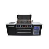 Mont Alpi 6-Burner 115000 BTU Black Stainless Steel Outdoor Kitchen Island BBQ Grill + Refrigerator