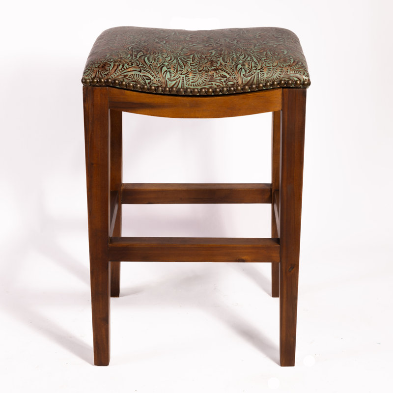 Genson Bar Stool, Bar Stool (30" Seat Height), Saddle Floral Turquoise