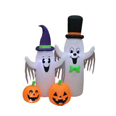 Décoration de jardin de fête gonflable éclairée de fantaisie et de citrouilles de 6 pieds de haut Happy Halloween