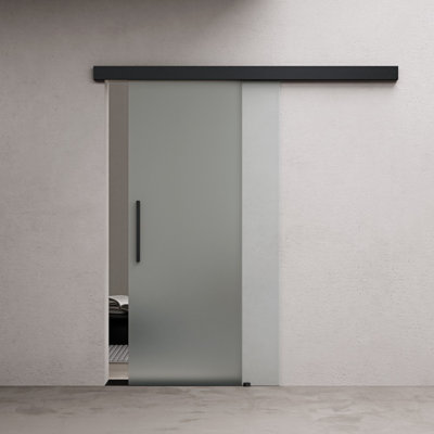 Durovin 1025mm internal Sliding Glass Door Fully Frosted - Black Bar Handle with Soft Close Rail