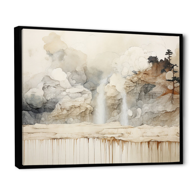 Minimalisme geyser paysage tranquillité, Cadre flottant noir, H 24 po x l 32 po x P 1 po