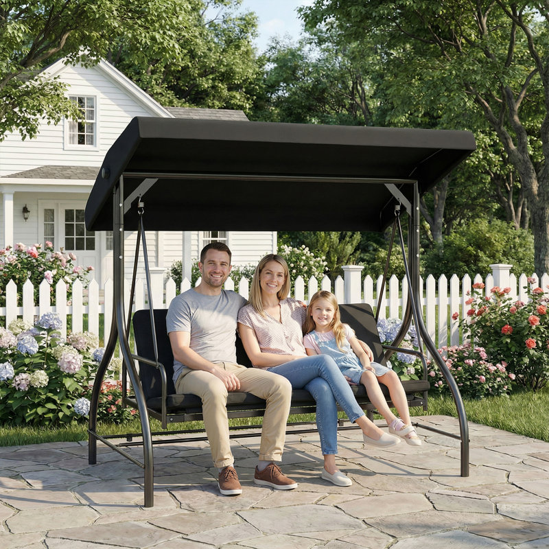 3 Person Porch Swing with Canopy, Black