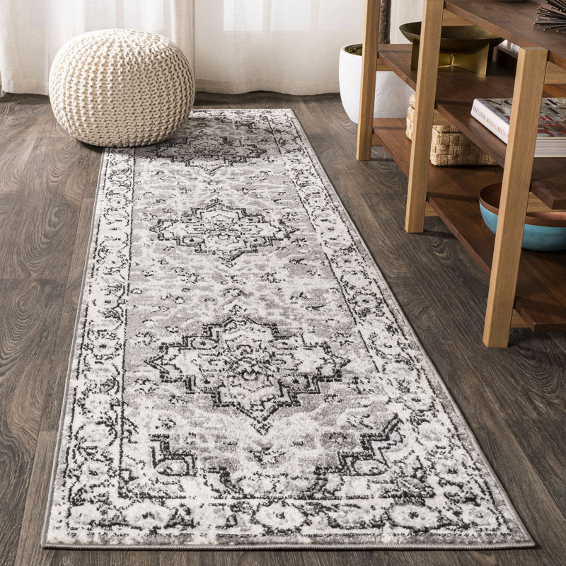 Tapis gris foncé Merza, Tapis de couloir 2 pi 3 po x 8 pi