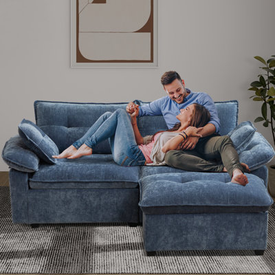 Modern Chenille Sectional Sofa With Movable Ottoman – L-shaped Couch For Living Room, Soft Upholstery Boneless, 4 Colors (beige, Blue, Light Gray, Gray)