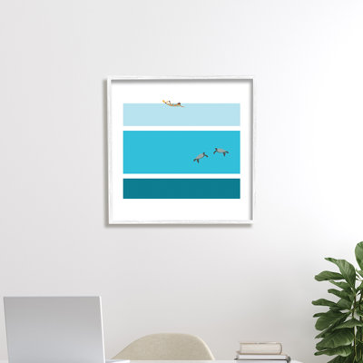 " Sea Turtles Under Scuba Diver Geometric Blue Stripes "