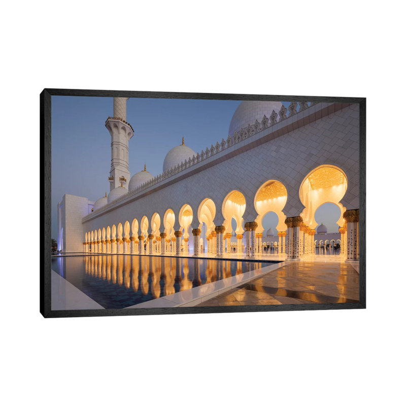 UAE, Abu Dhabi. Sheikh Zayed Bin Sultan Mosque II by Walter Bibikow - Print on Canvas, Black Framed