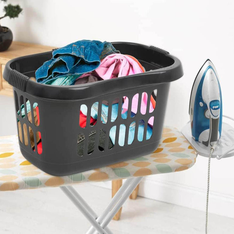 Plastic Laundry Hamper, Midnight Black/Grey