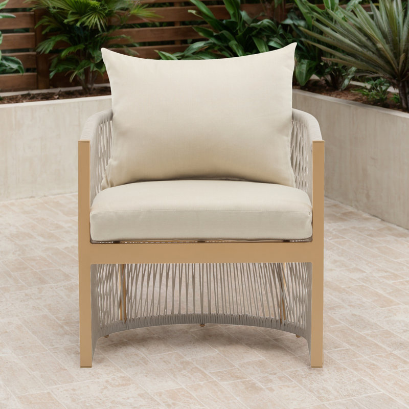 Chaise de lecture d'extérieur, chaise d'appoint en corde tissée pour patio avec coussin, Beige, Naturel