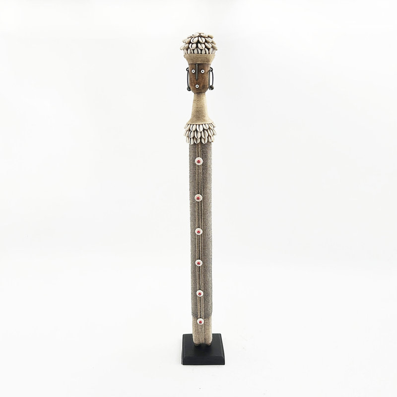 African Beaded Namji Doll, Tall 24 in, Silver, Cowrie