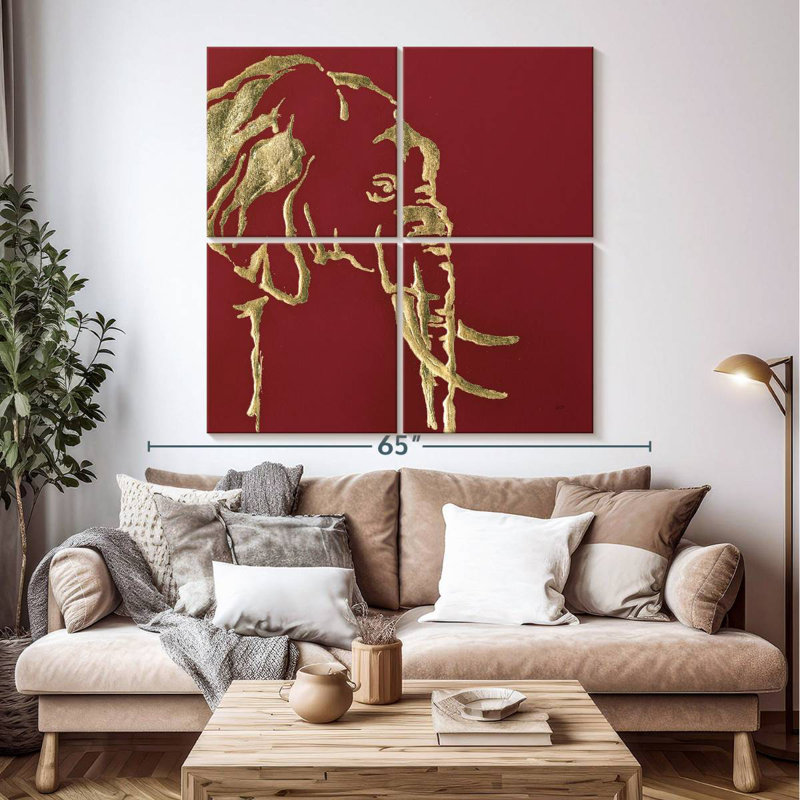 Brampt Gilded Elephant On Red, 50'' H x 50'' W
