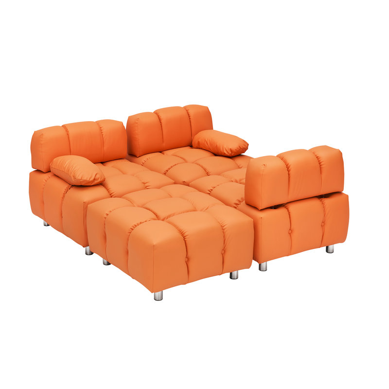 Mazelynn Upholstered L-Shaped Sectional, Orange Fabric
