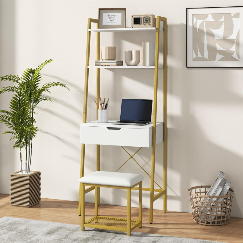 Dressing Table with Mirror, Gold / White