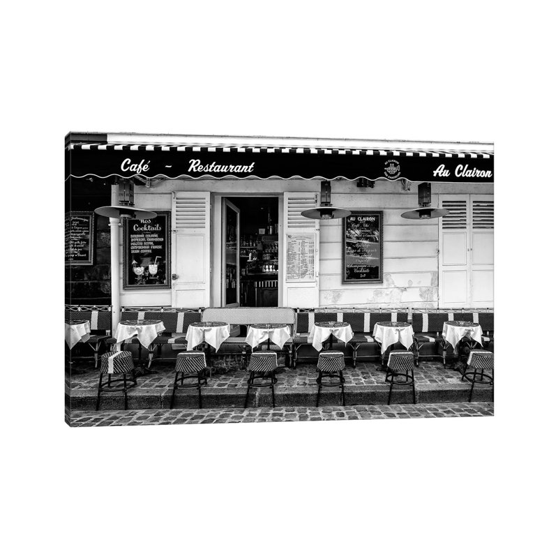 Black Montmartre Series - Paris Café Restaurant by Philippe Hugonnard - Wrapped Canvas Print, 20.32 cm H x 30.48 cm W