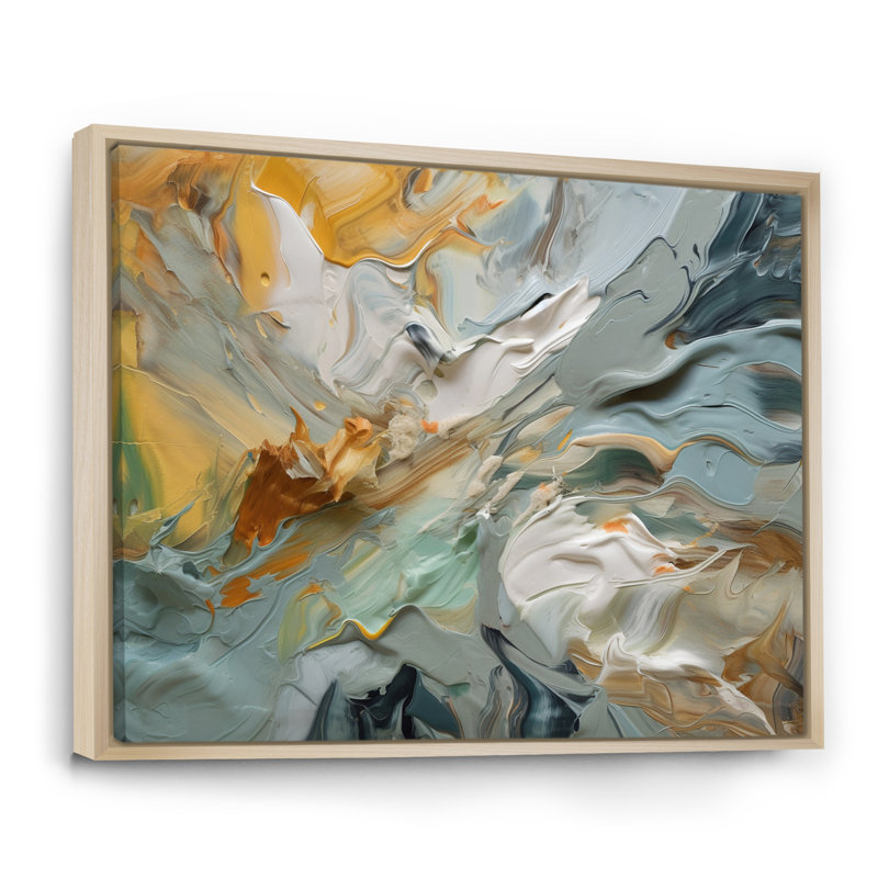"Spring Joy" abstrait en bleu clair et or - reproduction d'art sur toile, H 34 po x l 44 po x P 1,5 po