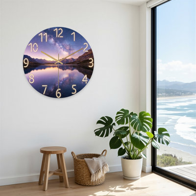 Landscape & Nature Mountain Lake Sky Reflection Stars Night Landscape Clock Ultra Clear