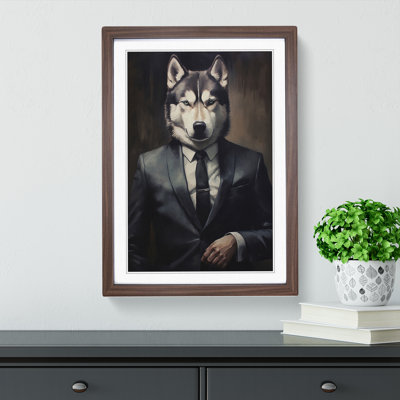 Husky In A Suit Painting No.3 - Single Picture Frame Print on Wood