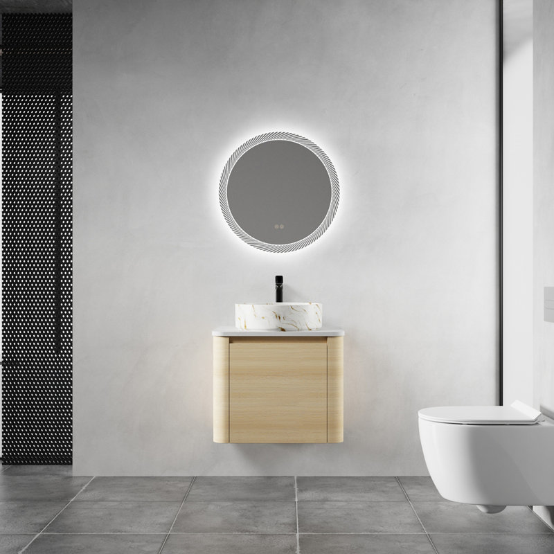 Meuble-lavabo mural 24 po avec lavabo d'art en céramique et porte à fermeture en douceur, emballage KD, contreplaqué