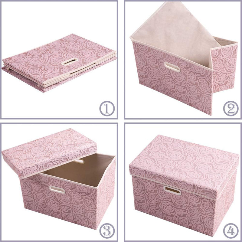 Larger Collapsible Storage Boxes with Lids Fabric Decorative Bins Cubes Organizer, Pink