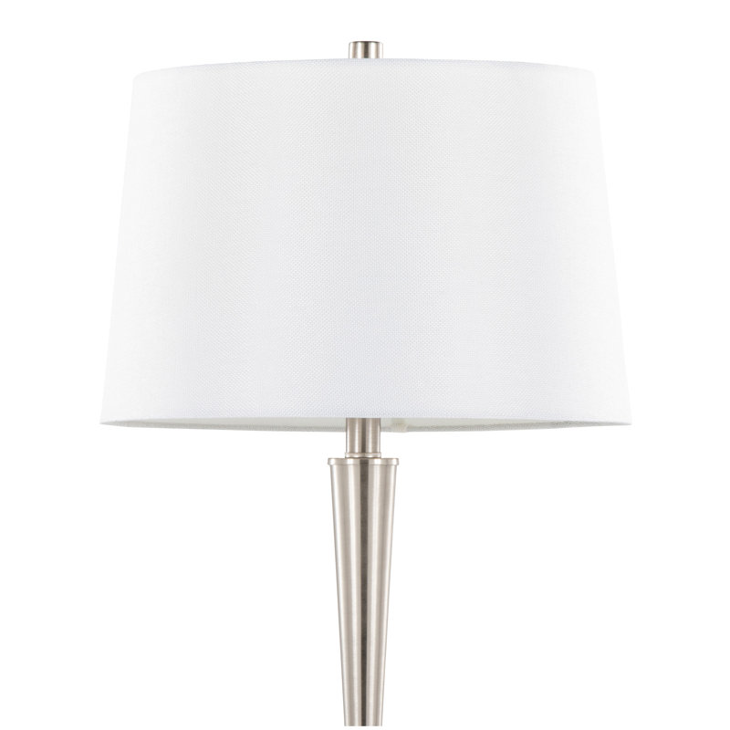 Metal Table Lamp in Brushed Nickel with White Linen Shade - Set of 2
