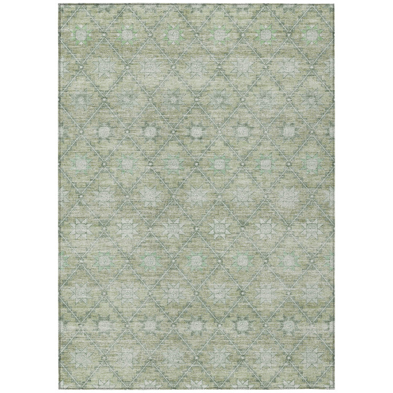Machine Washable Indoor/Outdoor Xhevrie Aloe Rug, Rectangle 10' x 14'