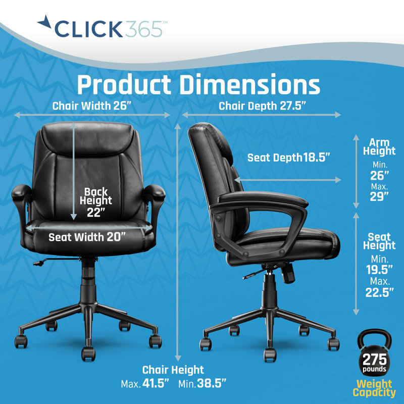 Transform 1.0 Extra Comfort Ergonomic Mid Back Desk Chair, Black, Polyurethane