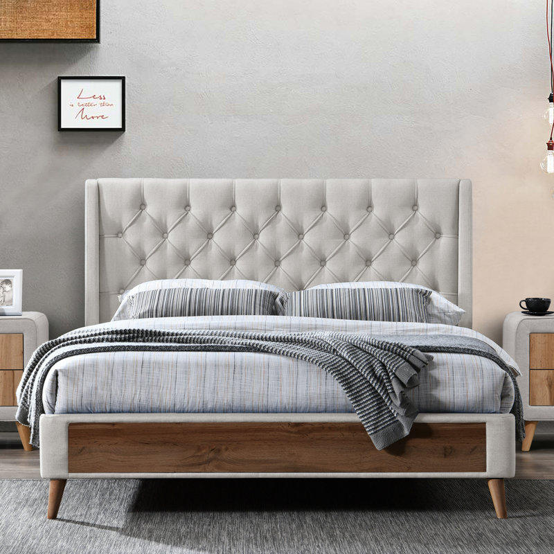 Wahl Upholstered Wingback Storage Bed, Beige, King