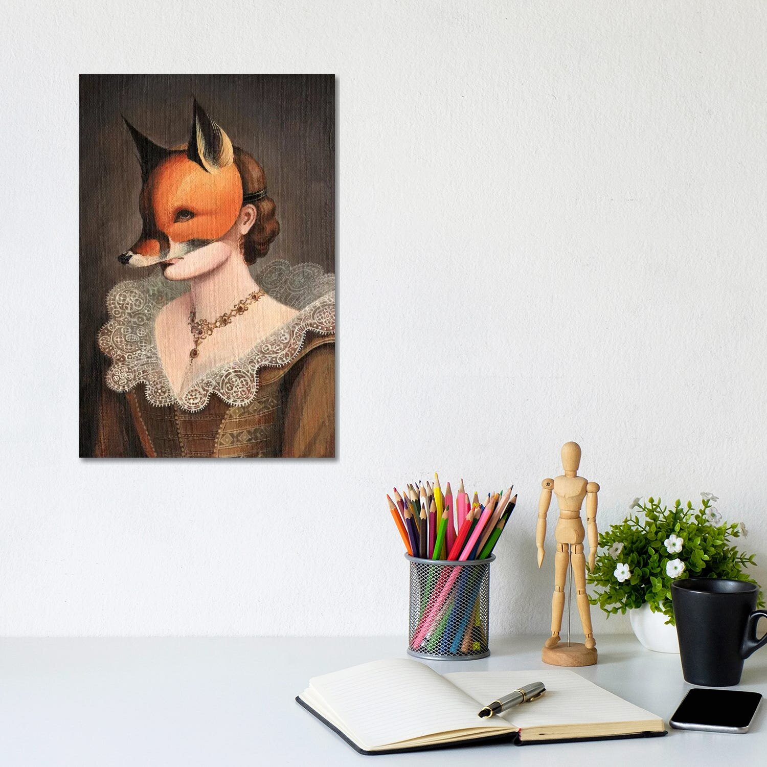 Woman in a Fox Mask Canvas Wall Art by Foxy & Paper