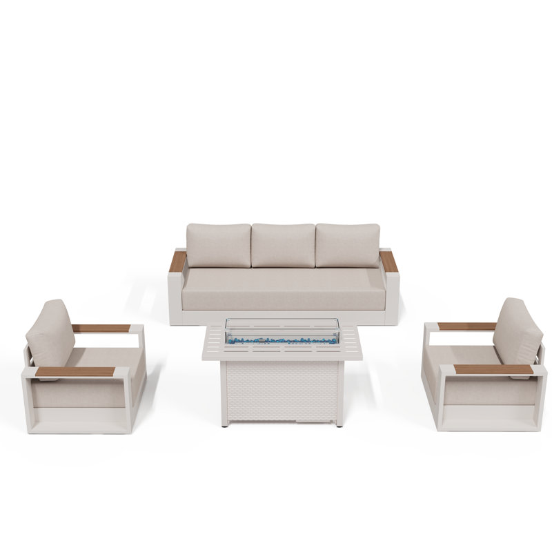 Ensemble de conversation d'extérieur 4 pièces avec table de foyer
