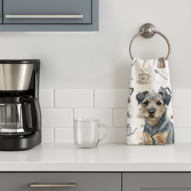 Serviette de cuisine Coffee Bar, Border terrier bleu et brun clair