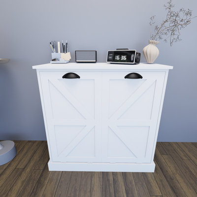 White Double Compartment Tilted Laundry Sorting Cabinet