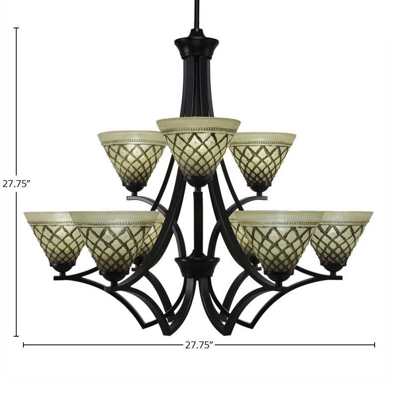 Lustre 9 lumières Zilo avec verre givré 7 po Zilo, Noir mat