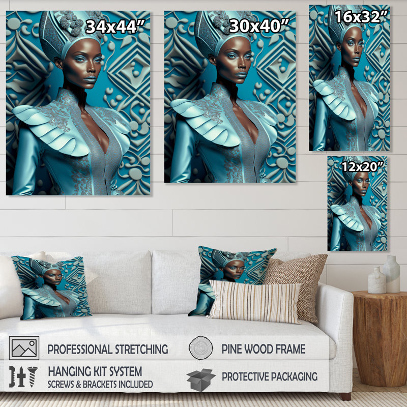Exquiste «African Woman Design IV», reproduction sur toile, H 32 po x l 24 po x P 1 po, Toile tendue