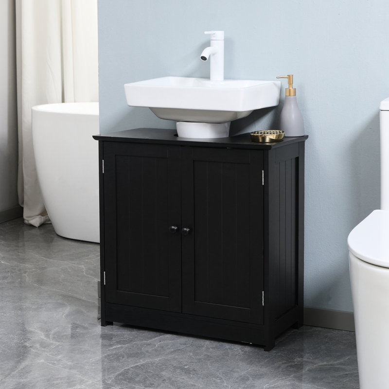 Unité de rangement pour salle de bain noire sous le lavabo, 2 portes et tablette - peu encombrante et résistante à l'usure, s'adapte à divers espoirs, organisateur H 23,5 po x l 11,85 po, tablette, robuste, essentiels,