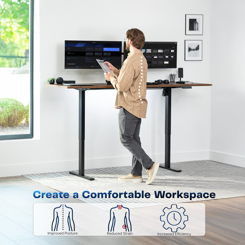 Vivo Electric Stand Up Desk Workstation, 82.7" W, Black, Vintage Brown
