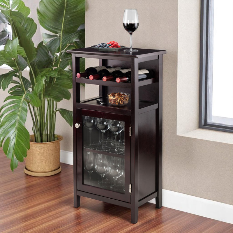 Ronan Glass Door Wine Cabinet with Shelves and Storage, Espresso Finished, 37.25'' H X 18.92'' X W 12.45'' D