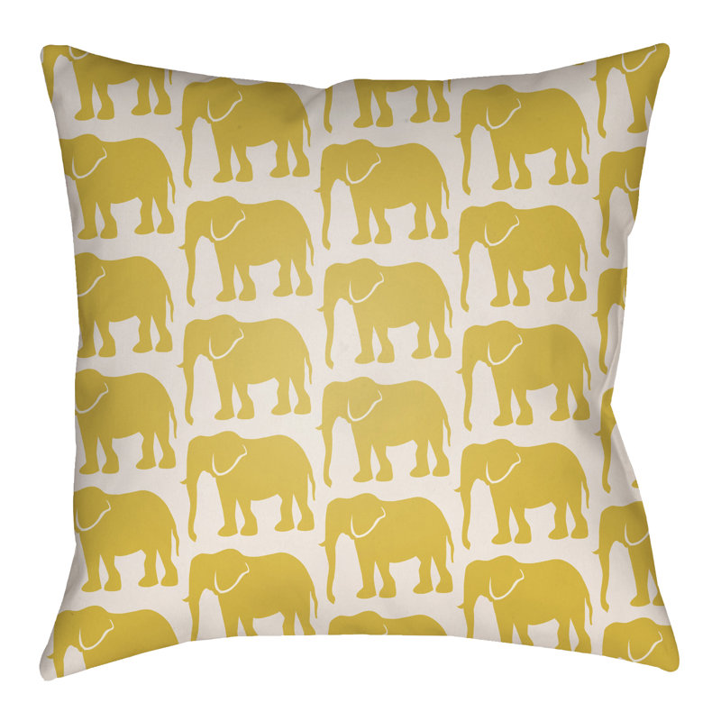 Lolita Elephant Geometric Outdoor Throw Pillow, 20" H x 20" W, Bright Yellow/Ivory