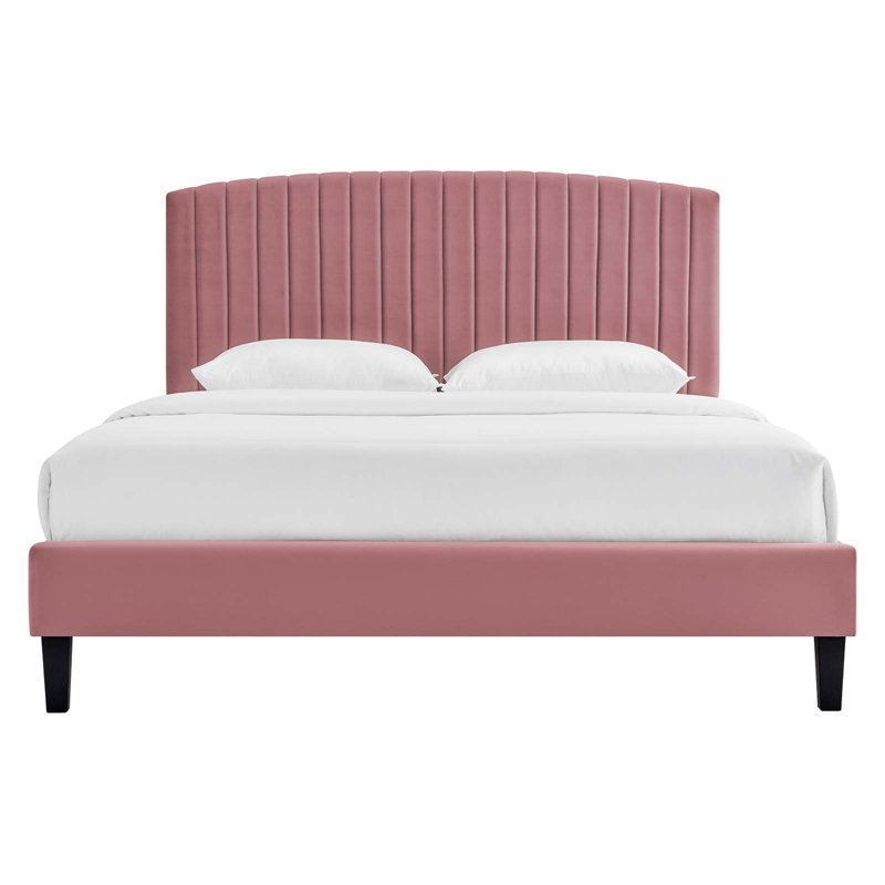 Modway Alessi Performance Velvet Platform Bed, Queen, Dusty Rose
