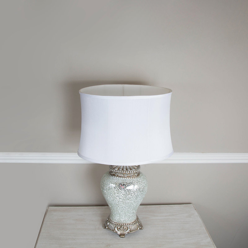 Aylsham 45.5cm Table Lamp, Bedside Buffet Lamp with Mosaic Design Base & Polyester Shade, Silver/White