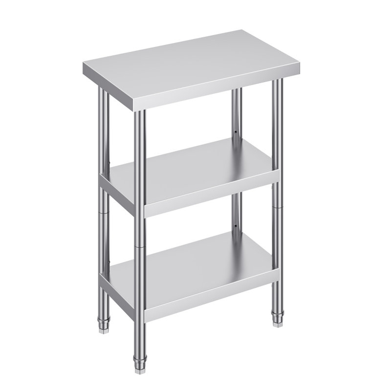 Table de préparation des aliments en acier inoxydable, table de travail de cuisine commerciale de 14 x 24 x 34 pouces, avec 2 tablettes réglables, table de préparation en métal robuste pour barbecue, cuisine, maison et garage