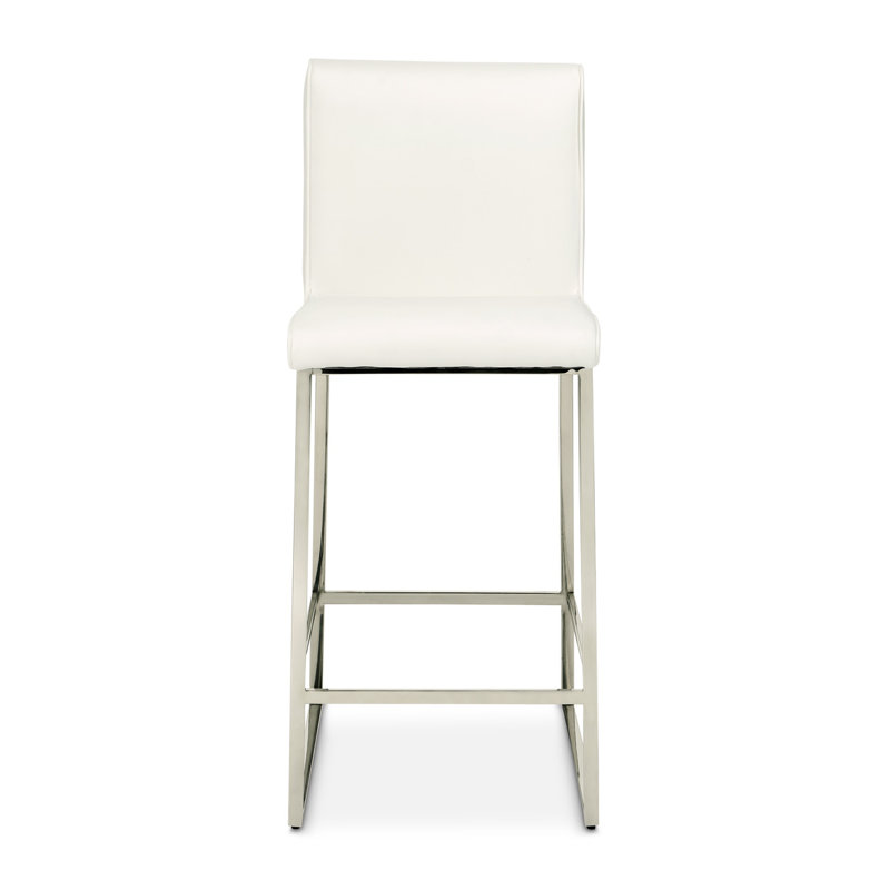Sleek Chrome 32.5'' Counter Stool with Glossy White Vinyl Upholstery