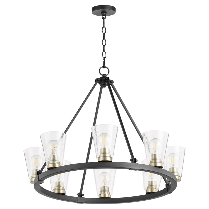 Lustre en roue de chariot à 8 lumières Bindera, Laiton vieilli