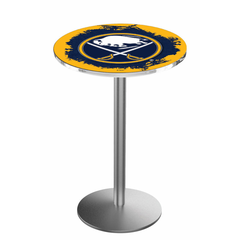 NHL Round Metal Base Dining Table, Buffalo Sabres, Stainless Steel