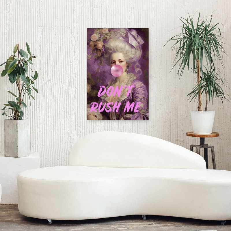 Sassy Rococo Bubblegum Portrait Classic Dramatic Elegant Portrait Flower Wall Art Print 1 Piece Wrapped Canvas Wall Art
