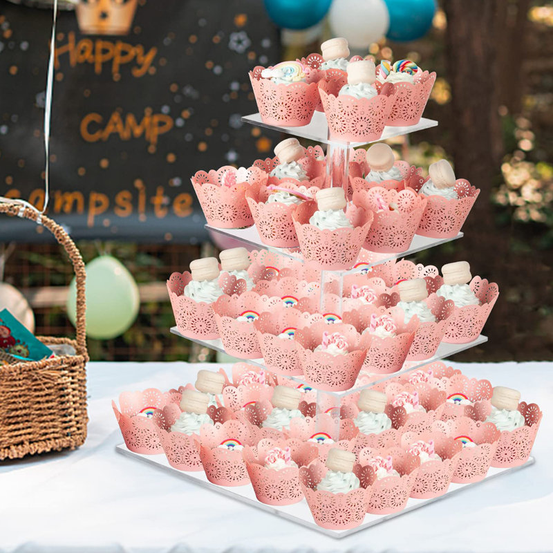 4 Tier Square Acrylic Cupcake Display Stand Holder