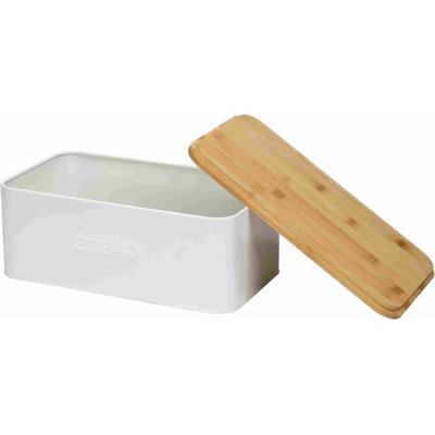 White Bread Box For Kitchen Countertop, Small Storage Container With Bamboo Lid, Modern Kitchen Organizer For Sourdough, Buns, And Loaves, Bread Storage