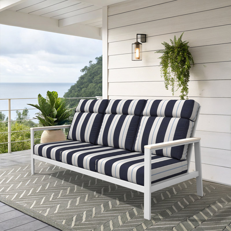 Townsend Metal Outdoor Sofa With Sunbrella Cushion, Sunbrella Relate Harbor