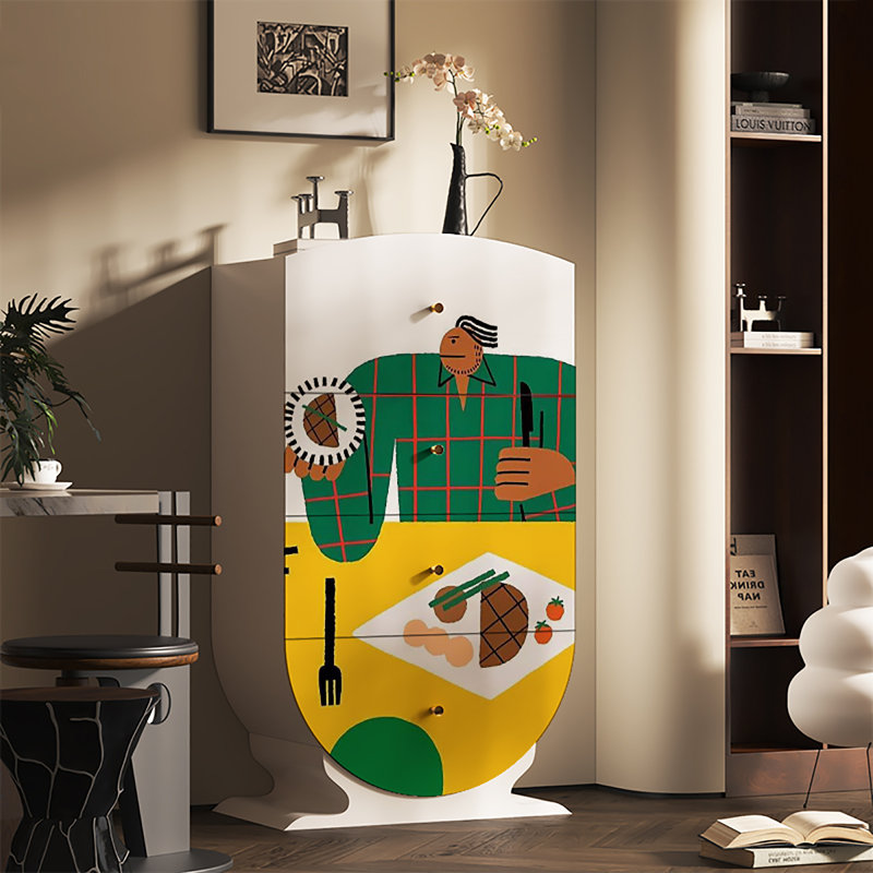 French modern illustration style decor cabinet, White